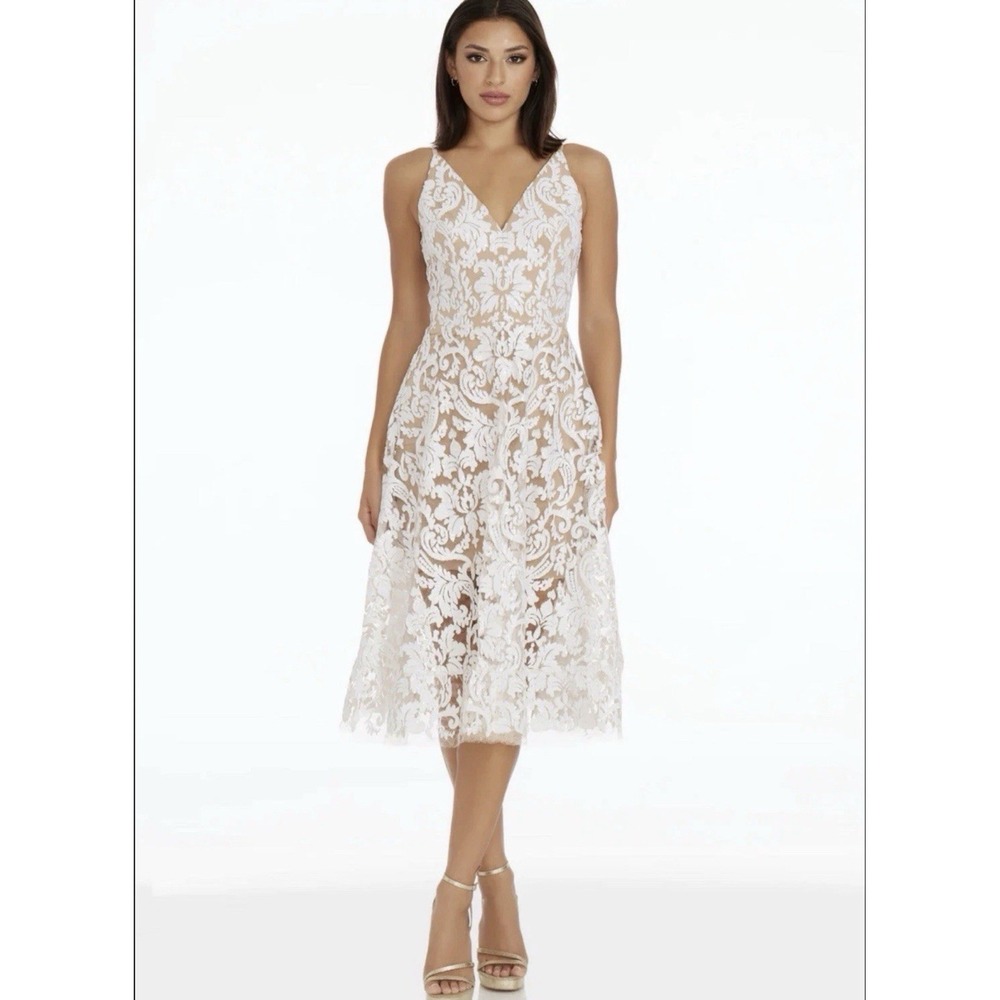 Dress The Population ‎ Blair Sleeveless Sequin Lace Midi Dress Sz Xs